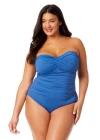 Anne Cole Plus Plus Palm Chic Twist Front Shirred One Piece Swimsuit In Slate Blue