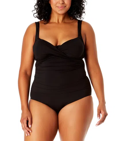 Anne Cole Plus Size Draped-front One-piece Swimsuit In Black