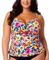 Anne Cole Plus Size Floral-print Surplice Underwire Tankini Top In Multi