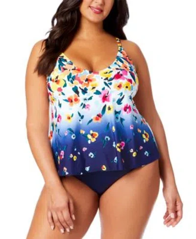 Anne Cole Plus Size Floral Print Tankini Top Bottoms In Multi
