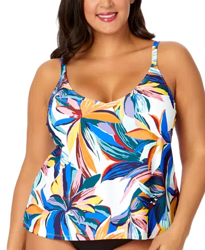 Anne Cole Plus Size Floral-print Tankini Top In Multi