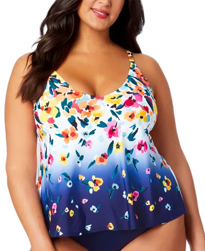 Anne Cole Plus Size Floral-print Tankini Top In Multi