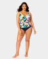 Anne Cole Plus Size Hidden Underwire Drape Front Tankini Top In Multi