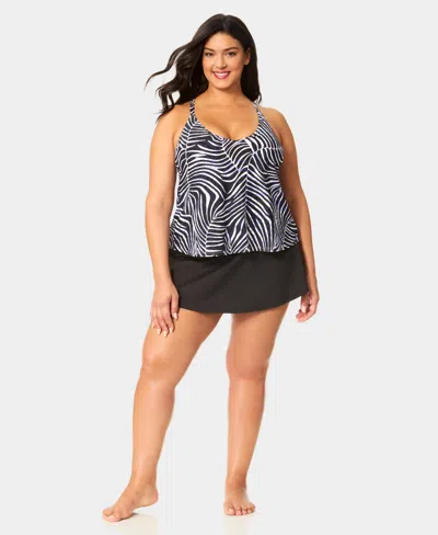 Anne Cole Plus Size Printed Easy Tri Tankini Top In Blue