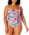 ANNE COLE PLUS SIZE PRINTED SHIRRED ONE-PIECE SWIMSUIT