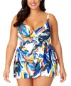 Anne Cole Plus Size Printed Surplice Swim Dress In Multi