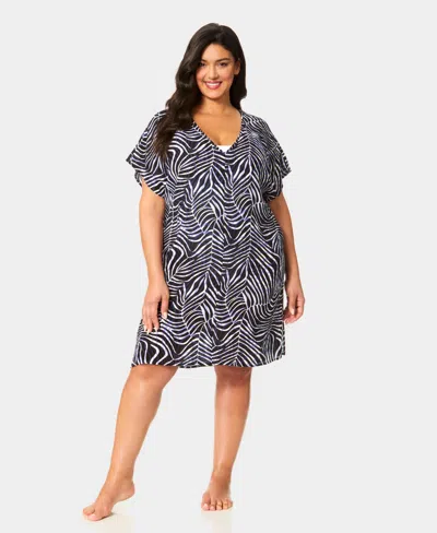 Anne Cole Plus Size Printed V-neck Swim Tunic Cover Up In Multi