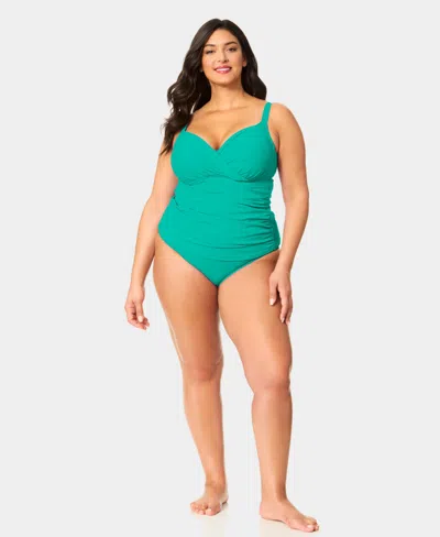 Anne Cole Plus Size Shirred Tankini Top In Green