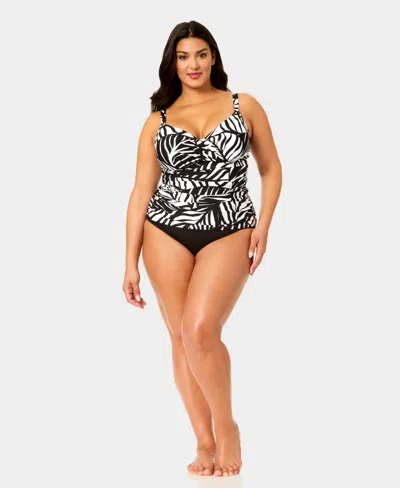 Anne Cole Plus Size Shirred Tankini Top In Multi