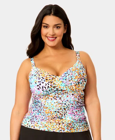 Anne Cole Plus Size Shirred Tankini Top In Multi
