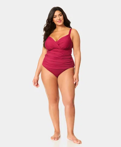 Anne Cole Plus Size Shirred Tankini Top In Pink
