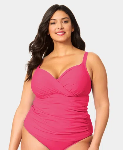 Anne Cole Plus Size Shirred Tankini Top In Pink