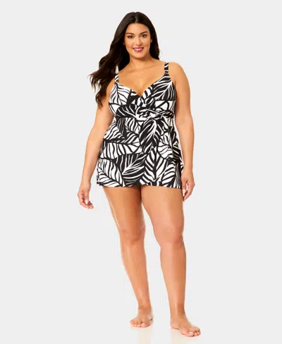 Anne Cole Plus Size Surplice Maillot Swim Dress In Black