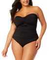 Anne Cole Plus Size Twist-front Shirred Bandeau One-piece Swimsuit In Black