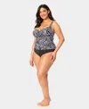 Anne Cole Plus Size V-neck Underwire Printed Drape Front Tankini Top In Blue