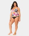 Anne Cole Plus Size V-neck Underwire Printed Drape Front Tankini Top In Multi