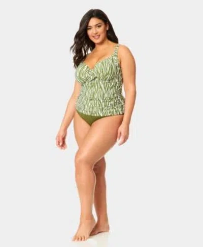 Anne Cole Plus Size V Neck Underwire Printed Drape Front Tankini Top High Waist Bottoms In Navy
