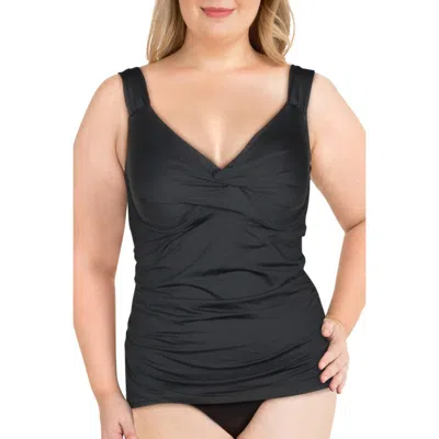 Anne Cole Plus Womens Twist Front Tankini Swim Top Separates In Black