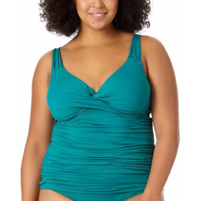 Anne Cole Plus Womens Twist Front Tankini Swim Top Separates In Slate Blue