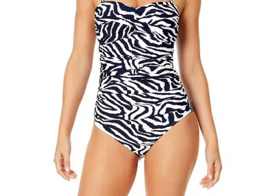 Anne Cole Printed Twist Front One Piece Swimsuit In Black And White