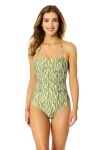 Anne Cole Printed Twist Front Shirred One Piece Swimsuit In Green