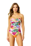 Anne Cole Printed Twist Front Shirred One Piece Swimsuit In Multi
