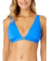 Anne Cole Women's Solid Ring Plunge Bikini Top In Blue