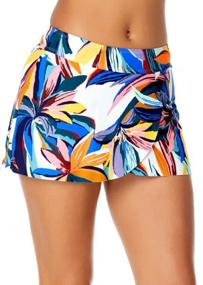 Anne Cole Riviera Floral Drape Front Mid Rise Swim Skirt Bottom In Multicolored