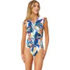 Anne Cole Riviera Floral Flutter Sleeve Zip Up Rash Guard One Piece Swimsuit In Riviera Floral