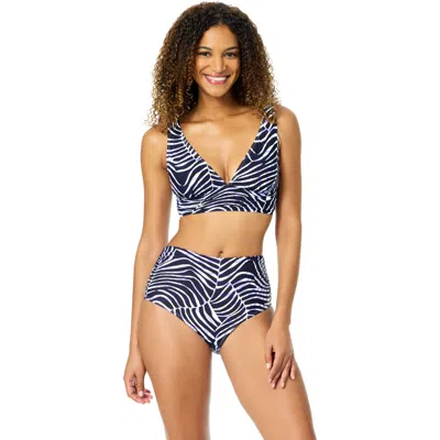 Anne Cole Shadow Palm Soft Band Shirred Bralette Bikini Top In Black