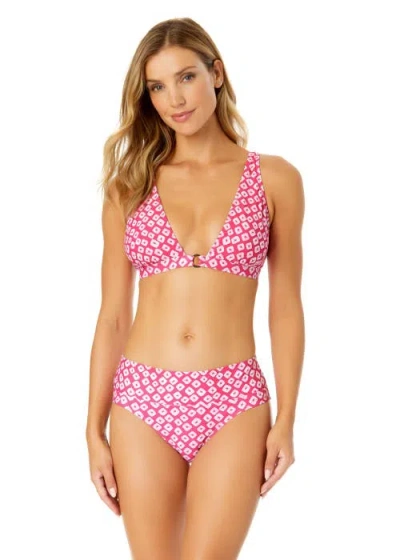 Anne Cole Shibori Geo Ring Plunge Triangle Bikini Swim Top In Pink
