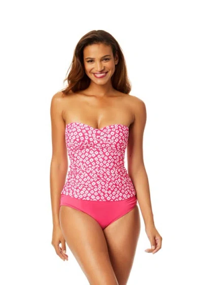 Anne Cole Shibori Geo Twist Front Bandeaukini Swim Top In Pink