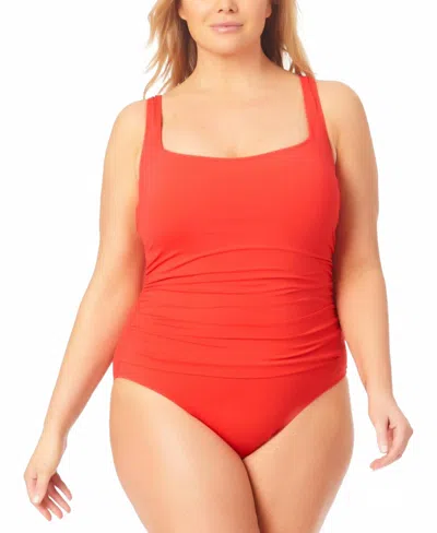 Anne Cole Shirred One-piece Swimsuit - Plus In Orange