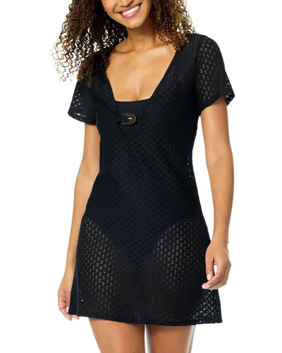 Anne Cole Short Sleeve Cover-up In Black