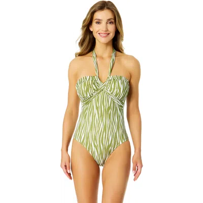 Anne Cole Sierra Woodblock Twist Front One Piece Swimsuit In Green