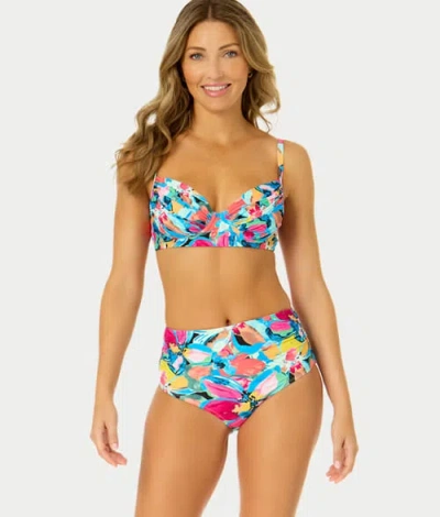 Anne Cole Signature Amalfi Floral Shirred Underwire Bikini Top In Multi