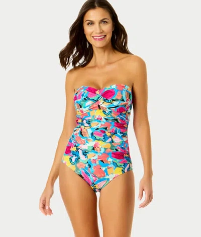 Anne Cole Signature Amalfi Floral Twist Bandeau One-piece In Multi