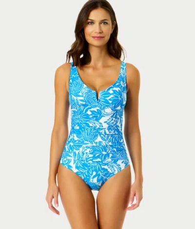 Anne Cole Signature Midnight Floral V-wire One-piece In Blue,white