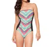Anne Cole Spliced Bandeau One Piece Swimsuit In Ethnic Stripe In Multi