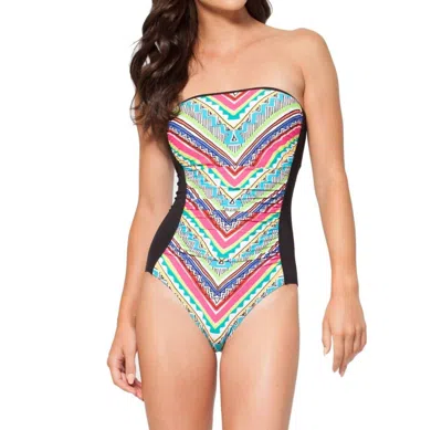 Anne Cole Spliced Bandeau One Piece Swimsuit In Ethnic Stripe In Multi