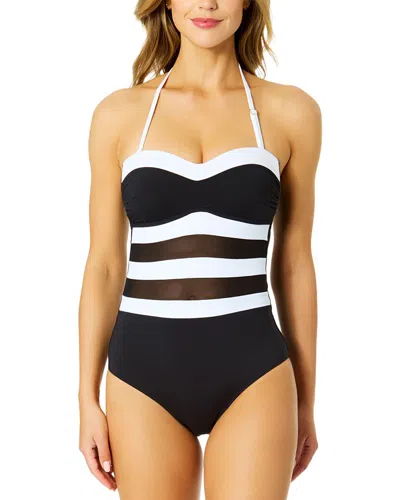 Anne Cole Strapless Colorblock Mesh One-piece In Black