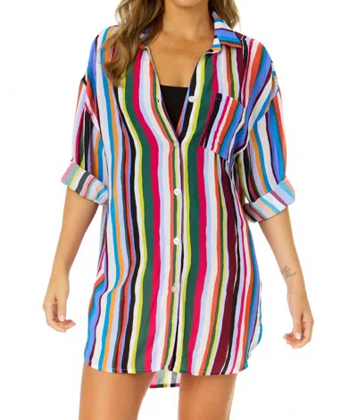 Anne Cole Striped Boyfriend Cover Up In Multi