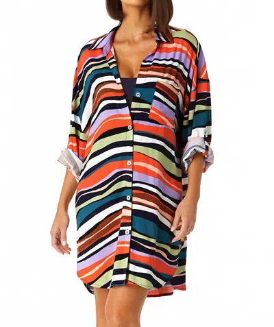 Anne Cole Striped Button-front R Sandy Wave In Multi Stripe