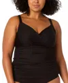 Anne Cole Plus Size Surplice-neck Ruched Tankini Top In Black