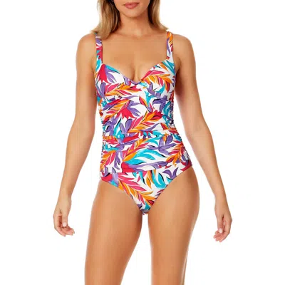 Anne Cole Surplice One-piece Swimsuit In White Multi Color