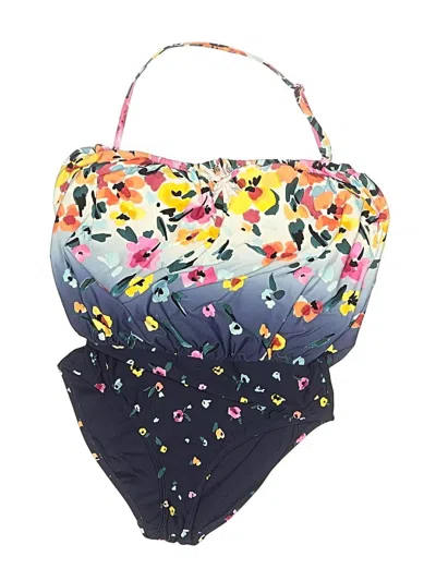 Pre-owned Anne Cole Swimsuit Top Blue Floral Pattern Swimwear
