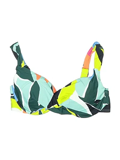 Pre-owned Anne Cole Swimsuit Top Green Tropical Pattern Swimwear