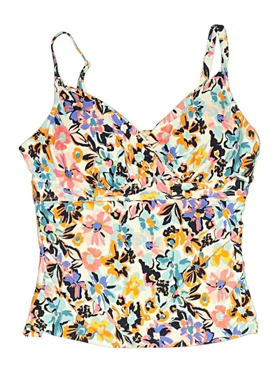 Pre-owned Anne Cole Swimsuit Top Ivory Floral Pattern Swimwear