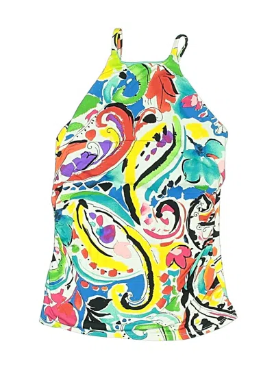 Pre-owned Anne Cole Swimsuit Top White Paisley Pattern Halter Neckline Swimwear
