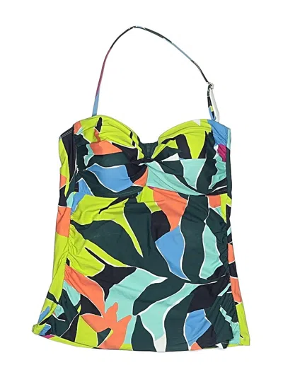 Pre-owned Anne Cole Swimsuit Top Yellow Tropical Pattern Halter Neckline Swimwear